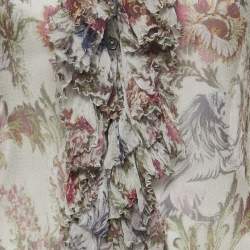 Pre Owned Dolce & Gabbana Grey/Multicolor Floral Print Sheer Silk Ruffled Blouse S