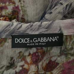 Pre Owned Dolce & Gabbana Grey/Multicolor Floral Print Sheer Silk Ruffled Blouse S