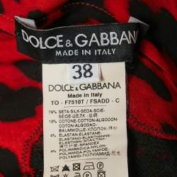 Pre Owned Dolce & Gabbana Red Leopard Print Silk Lace Trimmed Top XS