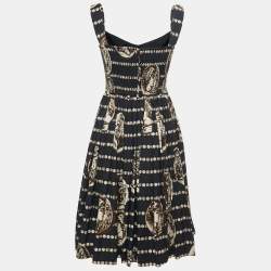 Pre Owned Dolce & Gabbana Black Coin Printed Cotton Sleeveless Midi Dress S