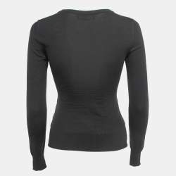 Pre Owned Dolce & Gabbana Black Floral Print Knit Draped Long Sleeve Top S