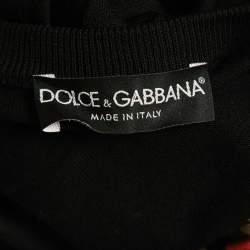 Pre Owned Dolce & Gabbana Black Floral Print Knit Draped Long Sleeve Top S