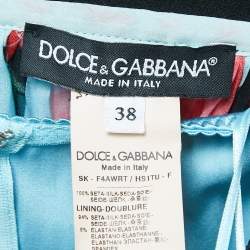 Pre Owned Dolce & Gabbana Light Blue Floral Printed Chiffon Midi Skirt XS