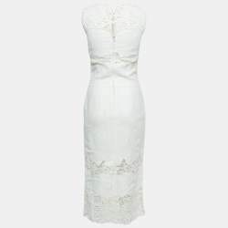 Pre Owned Dolce & Gabbana Cream Linen Blend Sheath Midi Dress XS