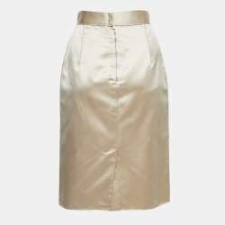Pre Owned Dolce & Gabbana Beige Satin Mini Skirt XS