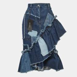 Pre Owned Dolce & Gabbana Dark Blue Denim Ruffled Knee Length Skirt M