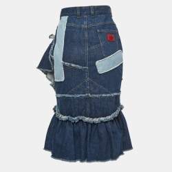 Pre Owned Dolce & Gabbana Dark Blue Denim Ruffled Knee Length Skirt M
