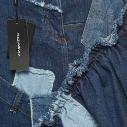 Pre Owned Dolce & Gabbana Dark Blue Denim Ruffled Knee Length Skirt M