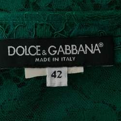 Pre Owned Dolce & Gabbana Green Lace Flutter Sleeve Midi Dress M