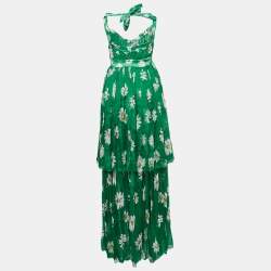 Pre Owned Dolce & Gabbana Green Floral Print Chiffon Maxi Dress S