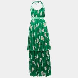 Pre Owned Dolce & Gabbana Green Floral Print Chiffon Maxi Dress S