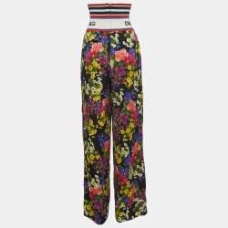 Pre Owned Dolce & Gabbana Multicolor Floral Printed Silk High Waist Detail Pants XS