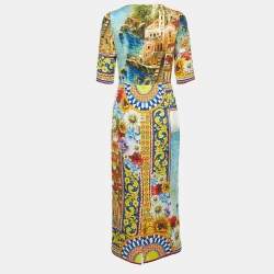 Pre Owned Dolce & Gabbana Multicolor Sorrento Print Silk Midi Dress M