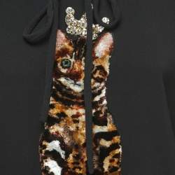 Pre Owned Dolce & Gabbana Black Crepe Embellished Cat Patch Detailed Blouse M