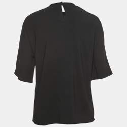 Pre Owned Dolce & Gabbana Black Crepe Embellished Cat Patch Detailed Blouse M