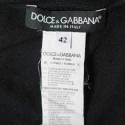 Pre Owned Dolce & Gabbana Black Crepe Embellished Cat Patch Detailed Blouse M