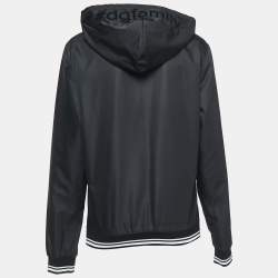 Pre Owned Dolce & Gabbana Black Synthetic Patch Detailed Zip Front Hooded Jacket L