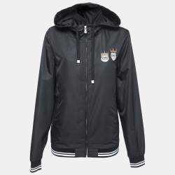 Pre Owned Dolce & Gabbana Black Synthetic Patch Detailed Zip Front Hooded Jacket L