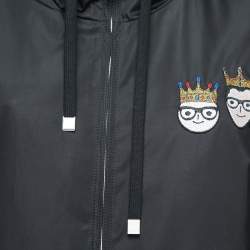 Pre Owned Dolce & Gabbana Black Synthetic Patch Detailed Zip Front Hooded Jacket L