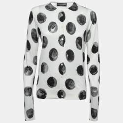 Pre Owned Dolce & Gabbana Off White Brush Stroke Printed Silk Buttoned Cardigan L