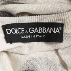 Pre Owned Dolce & Gabbana Off White Brush Stroke Printed Silk Buttoned Cardigan L