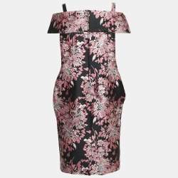 Pre Owned Dolce & Gabbana Black/Pink Lurex Jacquard Off Shoulder Corseted Midi Dress XL