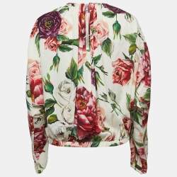 Pre Owned Dolce & Gabbana White Floral Printed Silk Blouse M