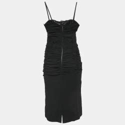 Pre Owned Dolce & Gabbana Black Lace & Silk Ruched Bustier Dress S