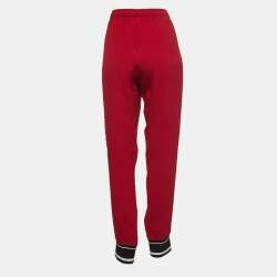 Pre Owned Dolce & Gabbana Red Crepe Logo Trimmed Drawstring Joggers M