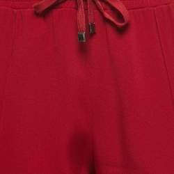Pre Owned Dolce & Gabbana Red Crepe Logo Trimmed Drawstring Joggers M
