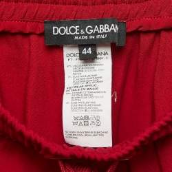 Pre Owned Dolce & Gabbana Red Crepe Logo Trimmed Drawstring Joggers M