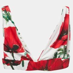Pre Owned Dolce & Gabbana Multicolor Poppies Print Stretch Jersey Plunge Neck Crop Top S