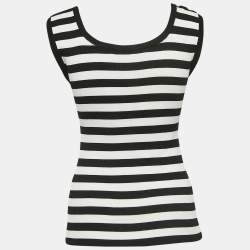 Pre Owned Dolce & Gabbana Black/White Striped Silk Knit Tank Top S