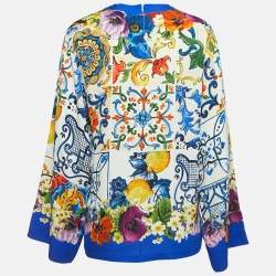 Pre Owned Dolce & Gabbana Multicolor Majolica Print Silk Long Sleeve Blouse S