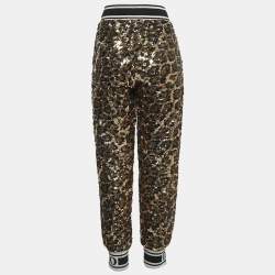 Pre Owned Dolce & Gabbana Gold/Black Sequined Logo Detailed Drawstring Joggers M