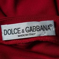 Pre Owned Dolce & Gabbana Maroon Jersey Knit Strap Sleeve Slit Detail Maxi Dress L 