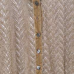 Pre Owned Dolce & Gabbana Gold Lurex Crochet Knit Sheer Button Front Shirt XL