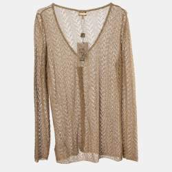 Pre Owned Dolce & Gabbana Gold Lurex Crochet Knit Sheer Button Front Shirt XL