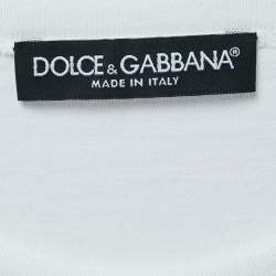 Pre Owned Dolce & Gabbana White Cotton Striped Silk Balloon Sleeve Top S
