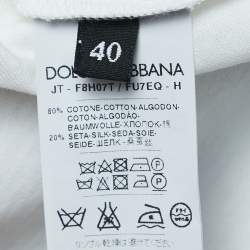 Pre Owned Dolce & Gabbana White Cotton Striped Silk Balloon Sleeve Top S