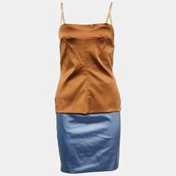 Dolce & Gabbana Beige/Blue Satin Skirt Top Set M