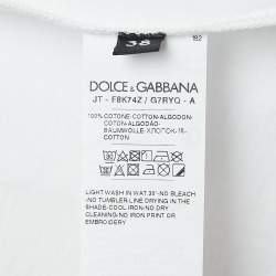 Pre Owned Dolce & Gabbana White Printed Cotton Patch Detailed Crew Neck T-Shirt S