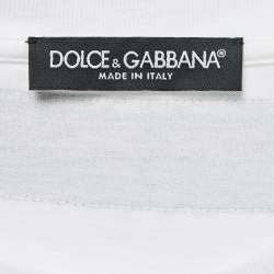 Pre Owned Dolce & Gabbana White Printed Cotton Patch Detailed Crew Neck T-Shirt S