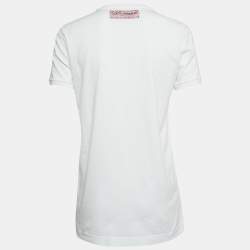 Pre Owned Dolce & Gabbana White Printed Cotton Patch Detailed Crew Neck T-Shirt S
