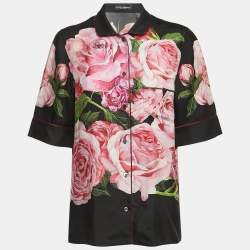 Dolce & Gabbana Black Floral Printed Silk Pajama Top S
