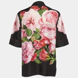 Dolce & Gabbana Black Floral Printed Silk Pajama Top S