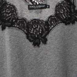 Pre Owned Dolce & Gabbana Grey Cotton Knit & Black lace Sleeveless T-Shirt M