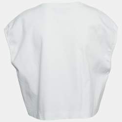 Pre Owned Dolce & Gabbana White Logo Embroidered Cotton Sleeveless Cropped T-Shirt M