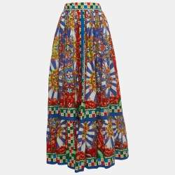 Pre Owned Dolce & Gabbana Multicolor Carreto Print Cotton Maxi Skirt L