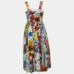 Pre Owned Dolce & Gabbana Multicolor Floral Print Cotton Sleeveless Midi Dress M